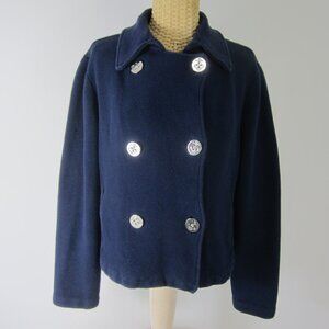Vtg Ralph Lauren Womens PL Petite L Navy Blue Cotton Cardigan Jacket Nautical